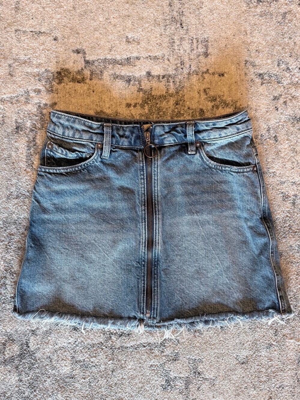 We The Free Denim Front-Zip Mini Skirt in Faded Blue